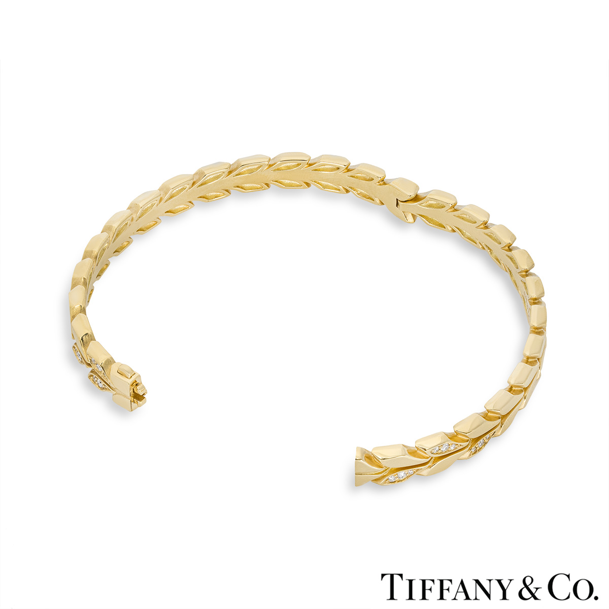 Tiffany & Co. Yellow Gold Diamond Victoria Vine Hinged Bangle